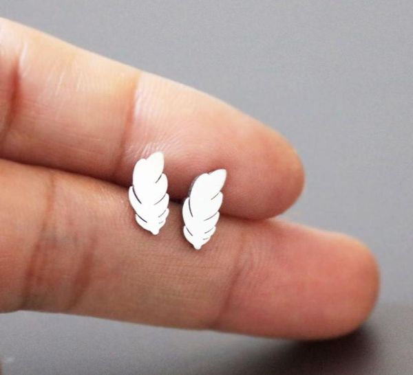 

everfast new small leather stainless steel earrings featured leaf stud earrings fashion ear jewelry gift for women girls men t1176954114, Golden;silver