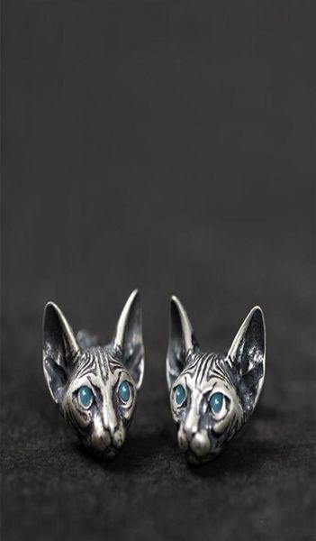 

s2565 fashion jewelry vintage cute men039s women039s silver color sphinx hairless cat stud earrings1728433, Golden;silver
