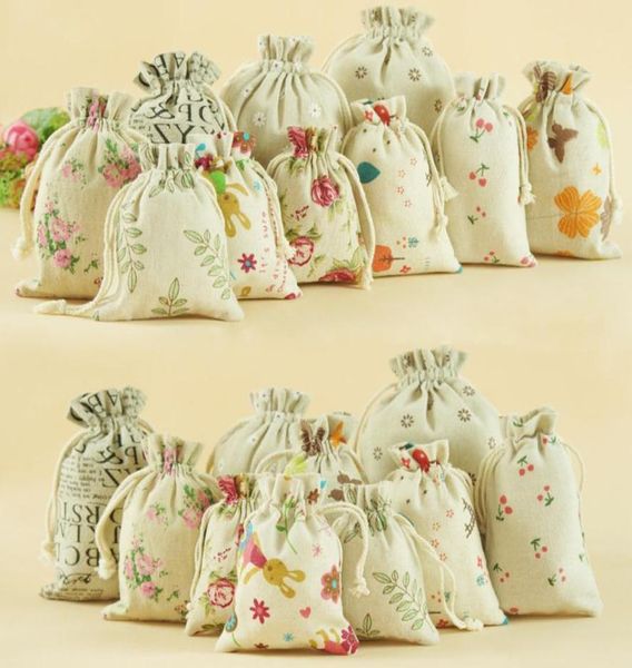 

multi sizes linen drawnstring bags printing gift pouches jute bags burlap pouch package bags gift hessian pack mobile power6617023, Pink;blue