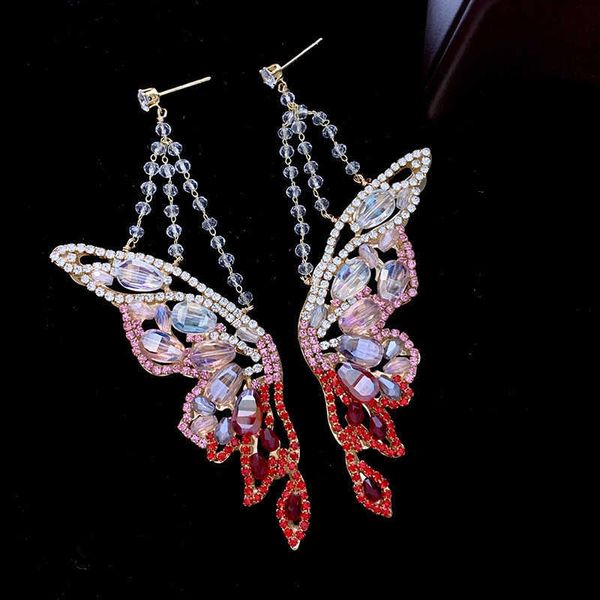 

charm exaggerate personality colorful butterfly earrings female crystal zircon inlaid with elegant temperament korean east gate 230630, Golden