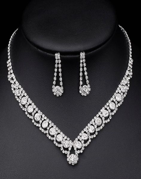 

rhinestone crystal bridal jewelry sets for women necklace earrings set wedding jewelrys accessories2432070, Slivery;golden