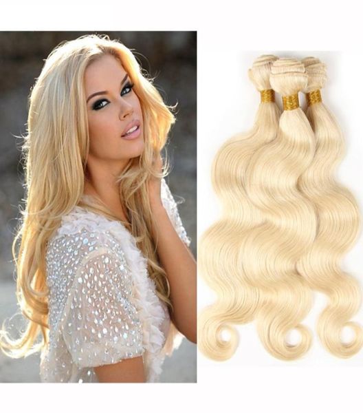 

brazilian body wave straight hair weaves double wefts 100gpc 613 russian blonde color can be dyed human remy hair extensions6523802, Black