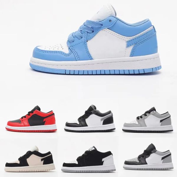 

classic 1 cut low children boy girl kid youth sports shoes shadow toe diamond basketball sneaker light smoke grey university blue size eur26, Black
