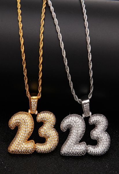 

men custom bubble letter number 23 pendant necklace hip hop full iced out cubic zirconia gold sliver cz stone5109271, Silver