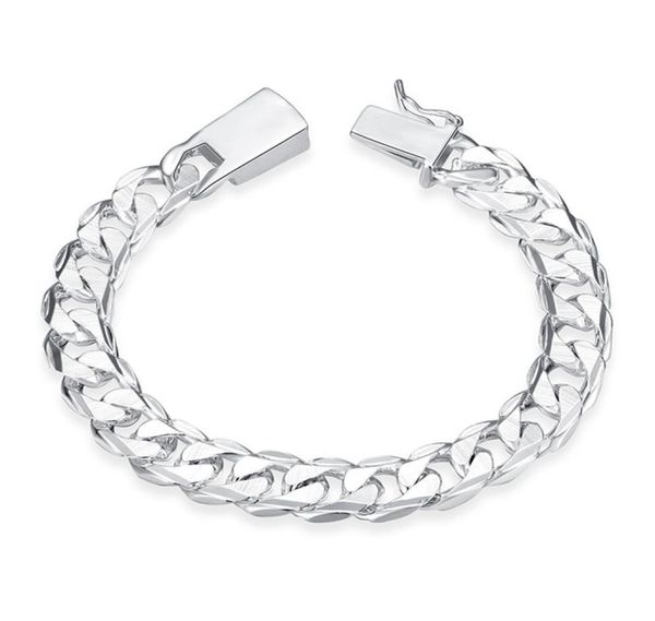 

10mm square buckle side body pattern hand men039s s sterling silver plated bracelet men and women 925 silver 7413205, Black