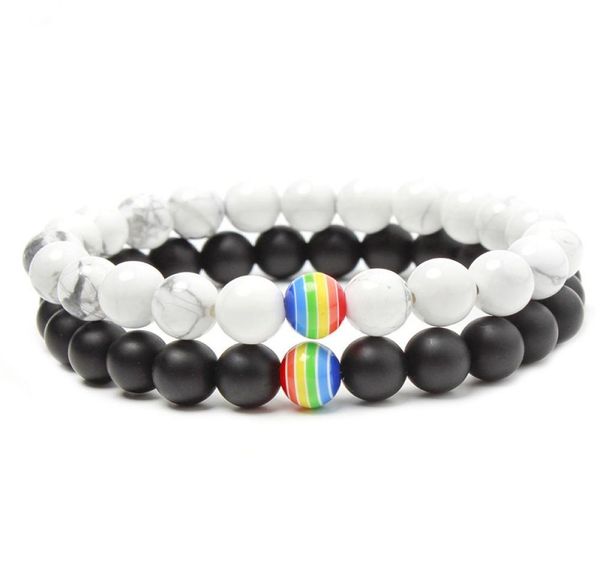 

8mm beaded bracelet rainbow strand white pine frosted stone couple bracelets fashion jewelry for women men bangle strands8078854, Black