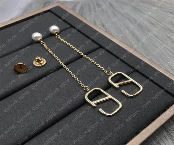 

womens designer pearls earrings for women designers studs earrings fashion letter dangle chandelier alphabet lady jewelry gift 2102292827, Golden;silver