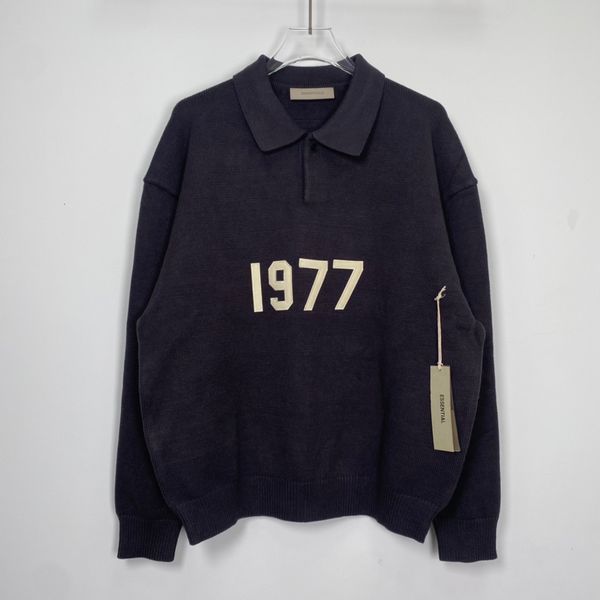 

men's sweaters autumn winter arrive streetwear 1977 digital flocked polo knit sweater men women loose hip hop streetwear knit pullover, White;black