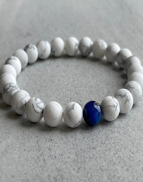 

matte white howlite turquoise dark blue tiger eye beaded bracelet 8mm 10mm stretch gemstone bracelets7964589, Black
