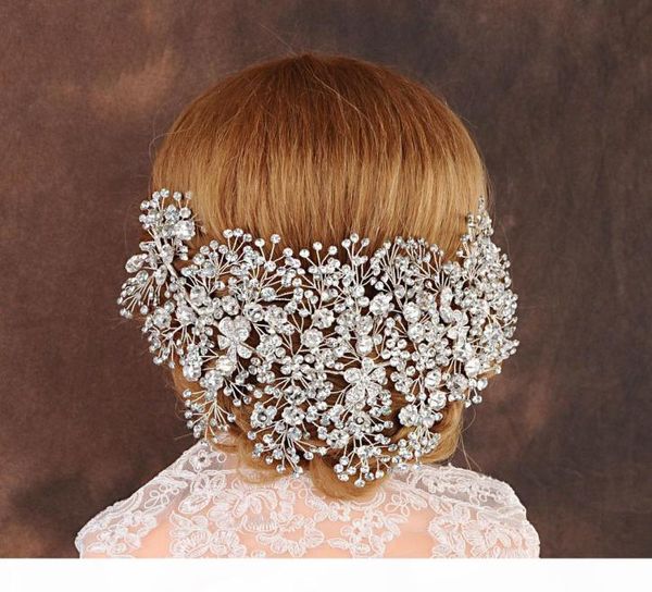 

luxury clear crystal bridal tiara handmade wedding hair jewelry headband accessories headpiece women crowns pageant j1907019944837, Golden;white