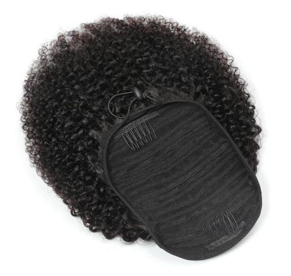 

peruvian ponytails afro kinky curly 100gset one piece hair extensions ponytail curly whole virgin hairs 100 human hair7000065, Black