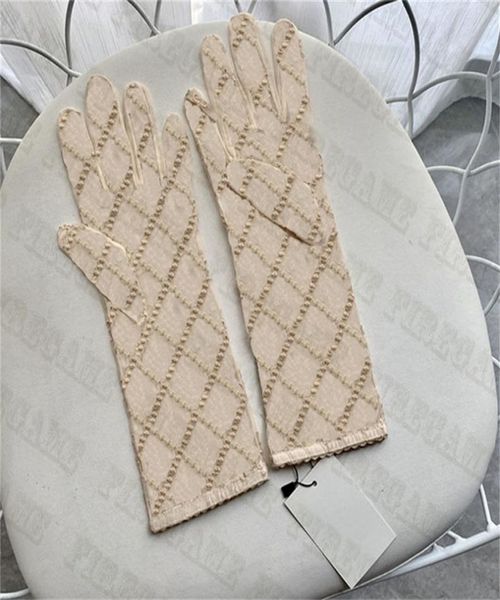 

double letters embroidered gloves summer fashion lace tulle mittens womens charming driving party glove black beige bride fingers 1570721