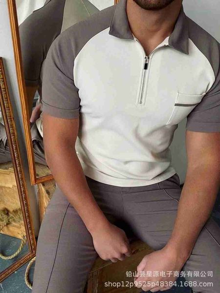 

men's t-shirts men's t-shirt zip colorblock polo shirt l230715, White;black
