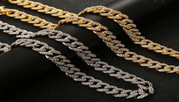

bling crystal punk stainless steel necklace for men women cuban link chain choker fashion party jewelry golden necklaces5708679, Silver