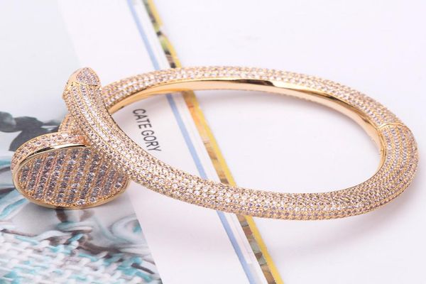 

designer nail bracelet full diamond copper plated men and women domineering extreme luxury couple gift jewelry whole5356695, Golden;silver