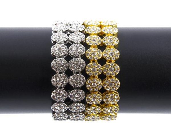 

men hip hop 2 row bracelet 18k gold silver iced out finish bling bling 8inch bracelets2511835, Golden;silver