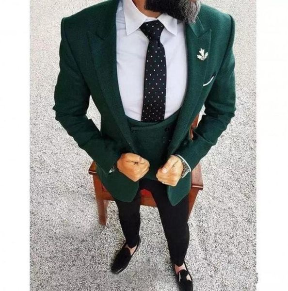 

brand new green groom tuxedos peak lapel groomsman wedding dress style men formal business prom party suitjacketpantstievest 2557027, Black;gray