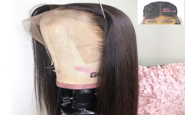 

long straight lace front wig 28 30 inch brazilian t part lace frontal human hair wigs for black women pre plucked bleached knots1681565, Black;brown