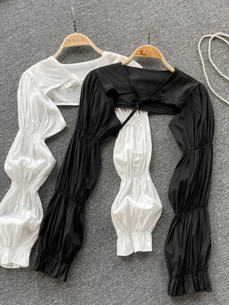 

women's t shirt zoki design vacation women short blouse puff sleeve summer beach sun protection shirt black white fashion casual crop