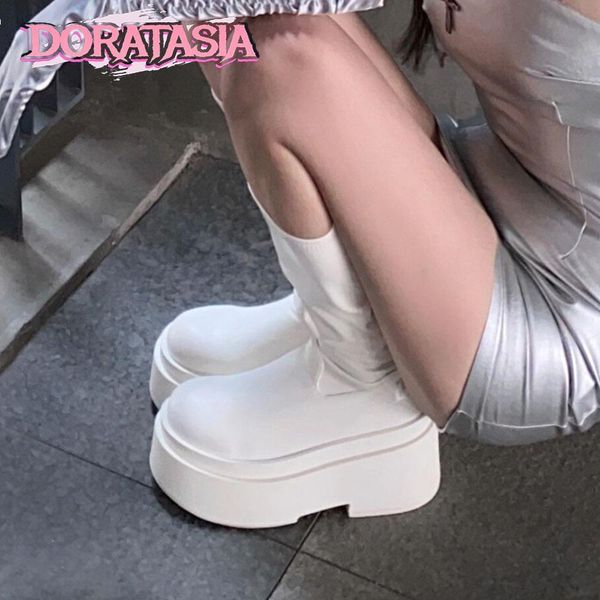 

boots fashion mid calf platform comfy women boots high heeled stylish vintage punk motorcycle boots casual goth winter boots for women 23071, Black