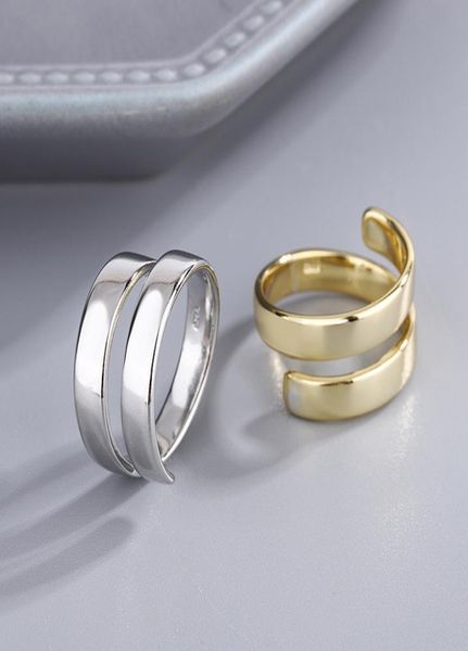 

925 sterling silver band rings elegant simple couples glossy double layer lines girls party jewelry gift8018785