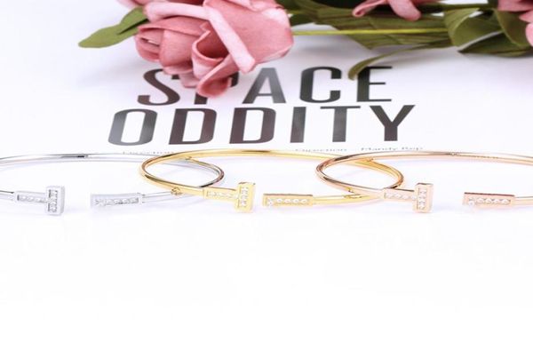 

titanium steel cuff bangle microscope zircon 18 k gold plated letter opening bracelet bangle for women fashion jewelry5413269, White