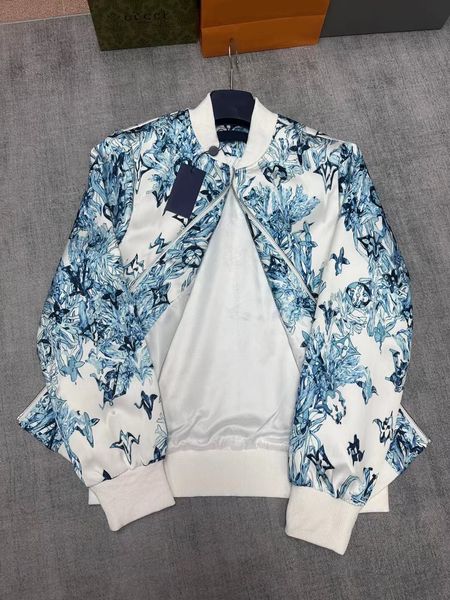 

luxury brand fashion flower print long sleeve women's bomber jacket zipper up coat elegant loose casual jackets xl, Black;brown