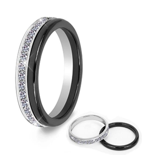 

2pcsset classic black ceramic ring beautiful scratch proof healthy material jewelry for women with bling crystal fashion ring6153505, Slivery;golden