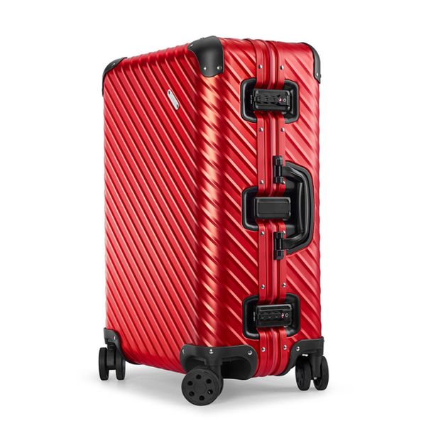 

custom calfskin handmade trolley bags izon 55 pattern travel business senior pull storage initial suitcase valise aluminium alloy air flower, Black;red