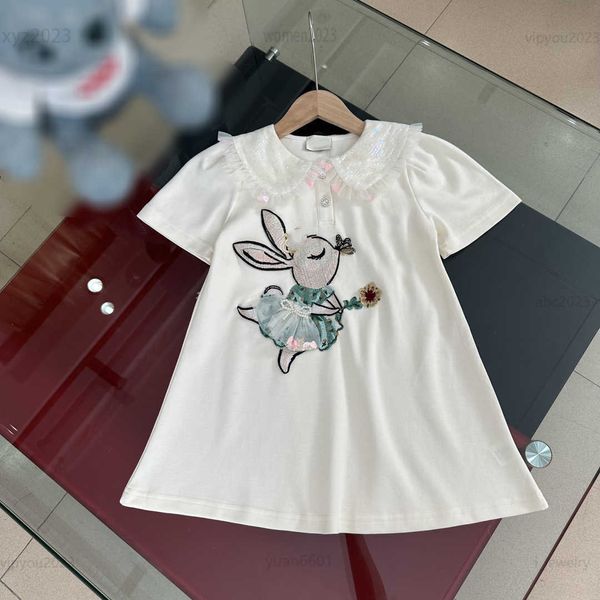 

2023 designer baby dress fashion short sleeve kids skirt size 100-150 cm 3d dress cartoon character print girl dress, Red;yellow