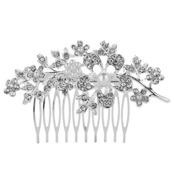 

feis romantic crystal flower and leaf hair combed romantic bridal flower headdress hair accessory for bride wedding access7703135, Silver
