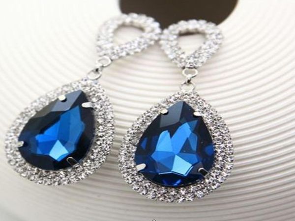 

2017 fashion jewelry crystal super flash silver electroplating water drop rhinestone big drop earrings for women e0141476196