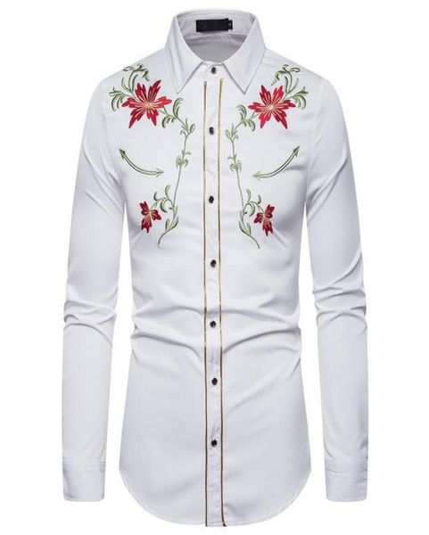 

men039s fashionable embroidered shirt western style with flowers long sleeve casual shirts3380100, White;black