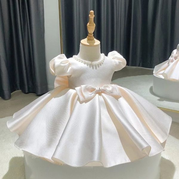 

girl's dresses baby girls dress beads bow born baptism dress for baby 1st year birthday party dresses puff sleeves toddler clothes 2307, Red;yellow