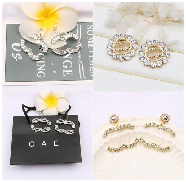 

18k gold plated 925 silver stud earrings designer ear stud crystal pearl geometric womens rhinestone earrings wedding party jewerl7915418, Golden;silver
