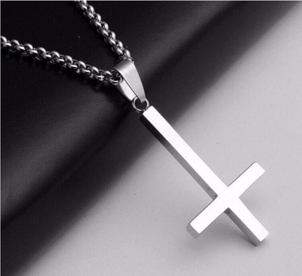 

inverted cross of st peter titanium steel 316lstainless steel pendant necklace lucifer satan fashion vintage punk jewelry2196858, Silver