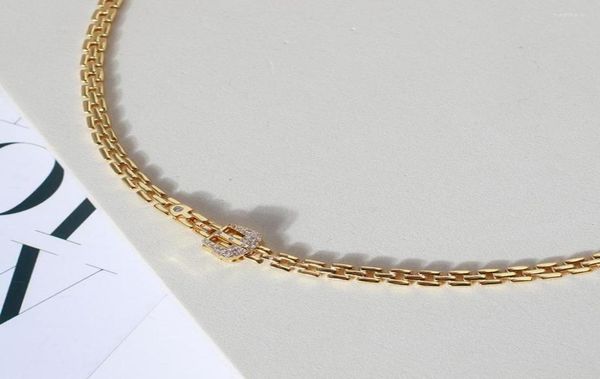 

choker metallic stitched chain belt buckle style inlaid with small diamond necklace neck7468838, Golden;silver