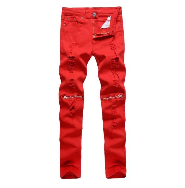 

men039s hole knee zipper pure cut rotten long casual pants slim feet stretch pants nightclub tide pants3101125, Blue