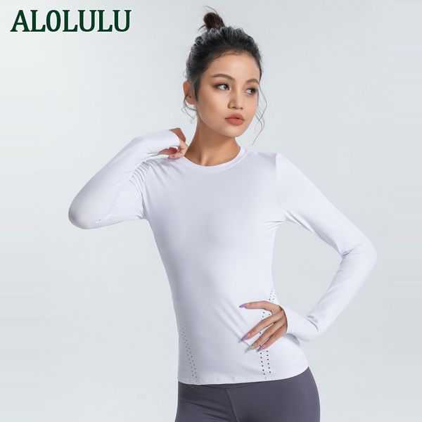 

al0lulu women yoga t-shirts sports running slim fitted long sleeve fitness clothes girl fashion black blue pink white exercise training wor