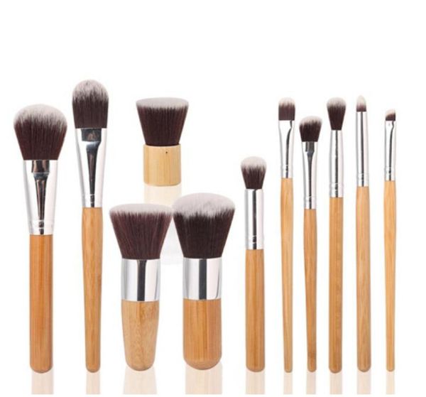 

makeup brushes make up wooden bamboo 11pcs professional cosmetic brush kit fiber hair with draw string bag eyeshadow foundation sh5733511