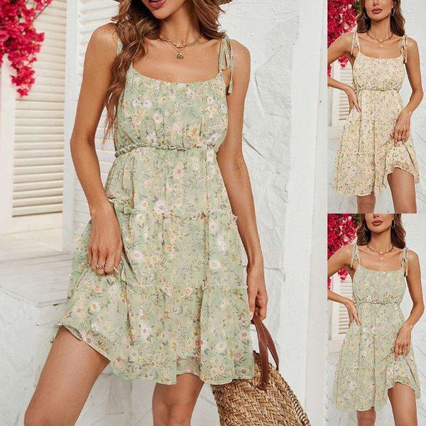 

short high waist strap dress summer fresh floral skirt women, Black;gray