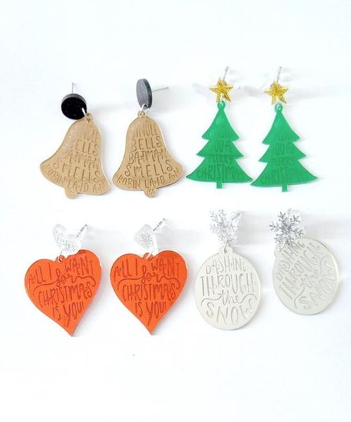 

cute dangle earrings acrylic heart bells christmas tree earrings girls xmas new year gifts5317001, Silver