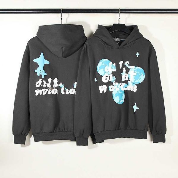 

men's and women's same hoodie fashion kanyeey hellstar retro hip hop planet print foam letter hoodie casual sports coat, Black