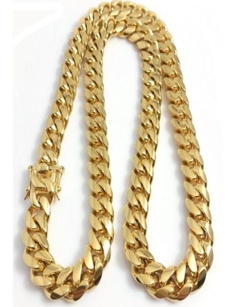 

men 18k yellow gold stainless steel 12mm 24quot miami cuban curb link chain8017985, Silver