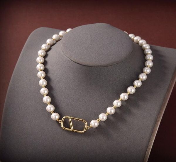 

sweet simplicity lady brass pearls necklaces pendants geometry design initial v litter pearl decorate women chain necklace jewel8222673, Silver