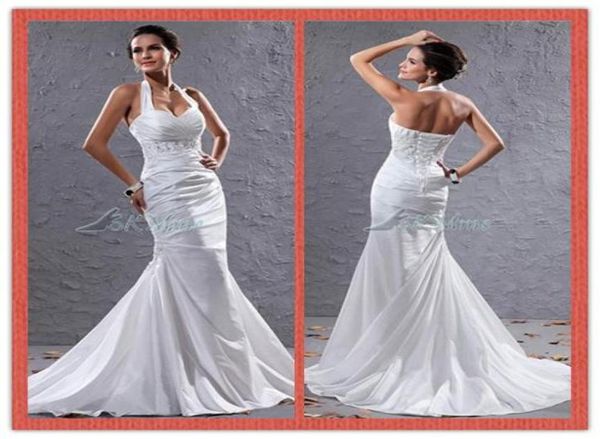 

new white mermaid wedding dresses halter court train fishtail bridal gowns appliques sequins dress aw22947970