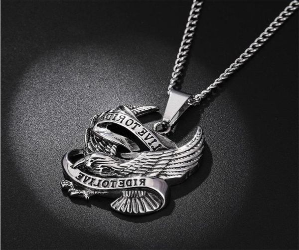

punk style male rider eagle necklace pendant ride to live retro with whip chain men woman fashion jewelry gifts necklaces5916879, Silver
