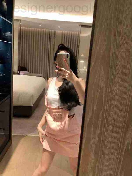 

urban dresses designer high edition 2023 new miu miao family handmade stitched diamond denim strap dress women's french style foreigner, White;black
