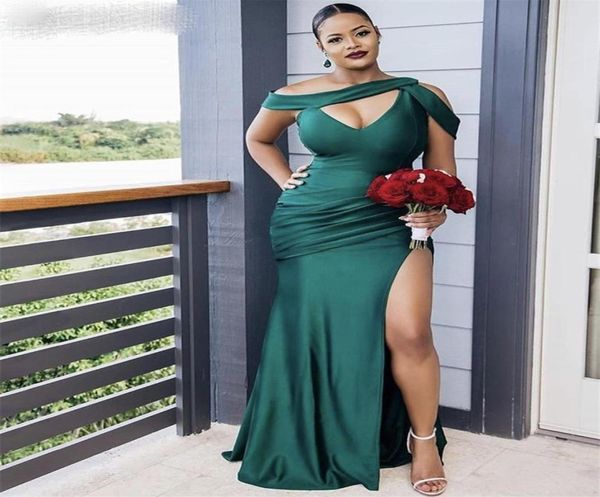 

green bridesmaid dresses african mermaid sweep train side slit silk satin pleated wedding party bridemaid dresses with zipper2178377, White;pink