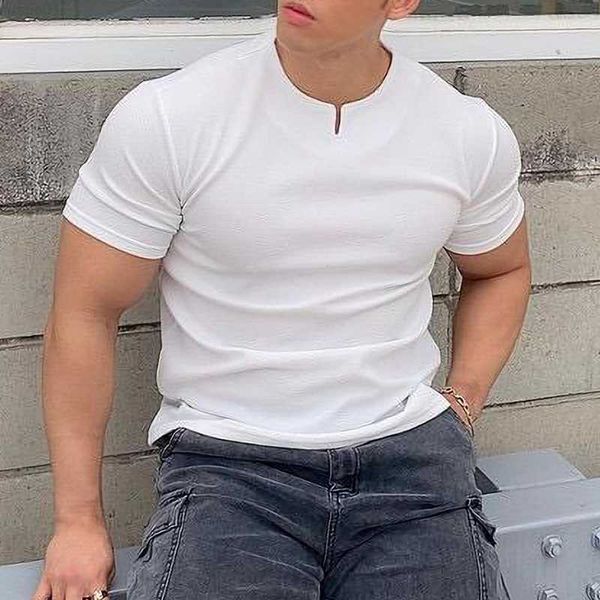 

men's t-shirts 2023 spring summer men's solid color t shirt cotton slim fit v neck short sleeve pullover clothes men casual tee s, White;black